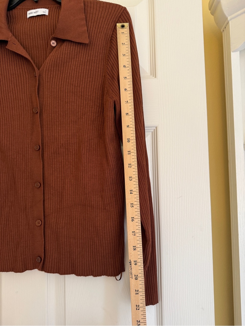 Nine West Rust/brown Ribbed Button-Front Collared Top - Picture 7 of 8